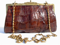 Early 1900's Petite Brown Hornback ALLIGATOR TAIL Shoulder Bag CLUTCH