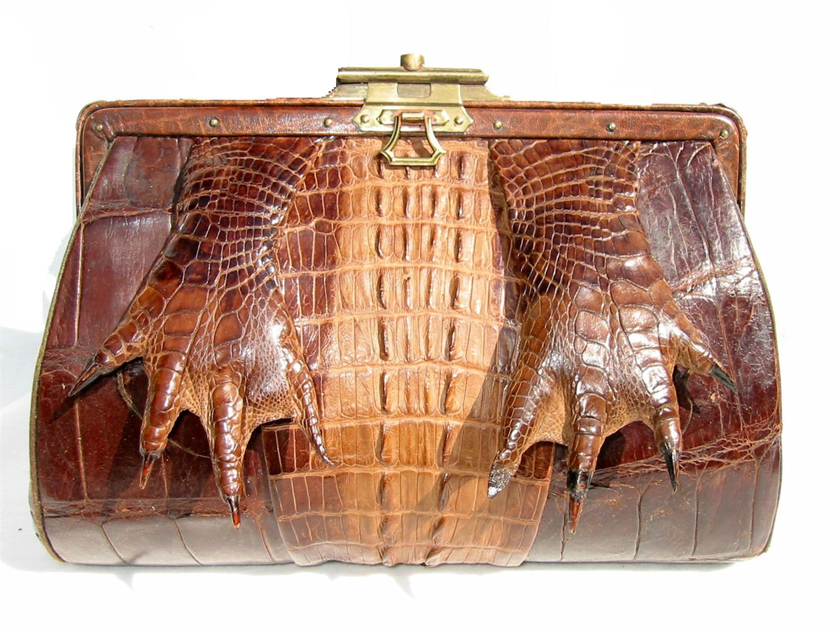 1940s Tan Crocodile Frame Handbag