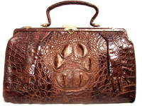 Large Brown Victorian 1920's-30's Hornback Alligator Skin Handbag