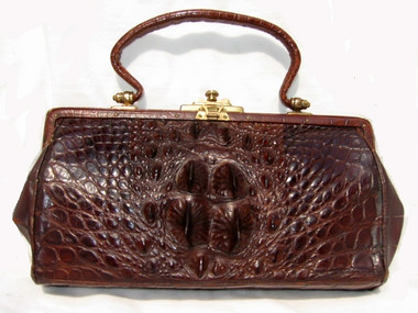 Stunning Antique 1920's-30's Brown Victorian CROCODILE Skin Handbag