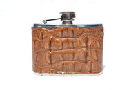 Custom Light Brown HORNBACK Crocodile Skin 4 Oz. Stainless WHISKEY Flask - NEW!