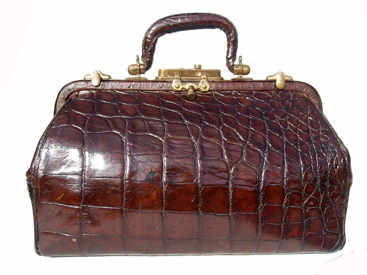 Stunning Huge Vintage Gladstone Bag Doctors Bag