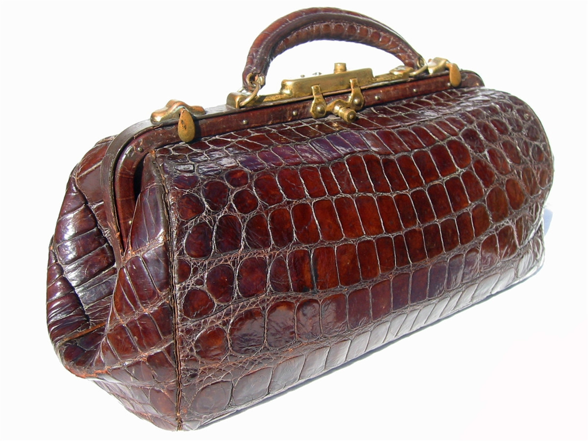 1940's Natural Rugged HORNBACK Crocodile Skin GLADSTONE Doctor Carry Bag -  Vintage Skins