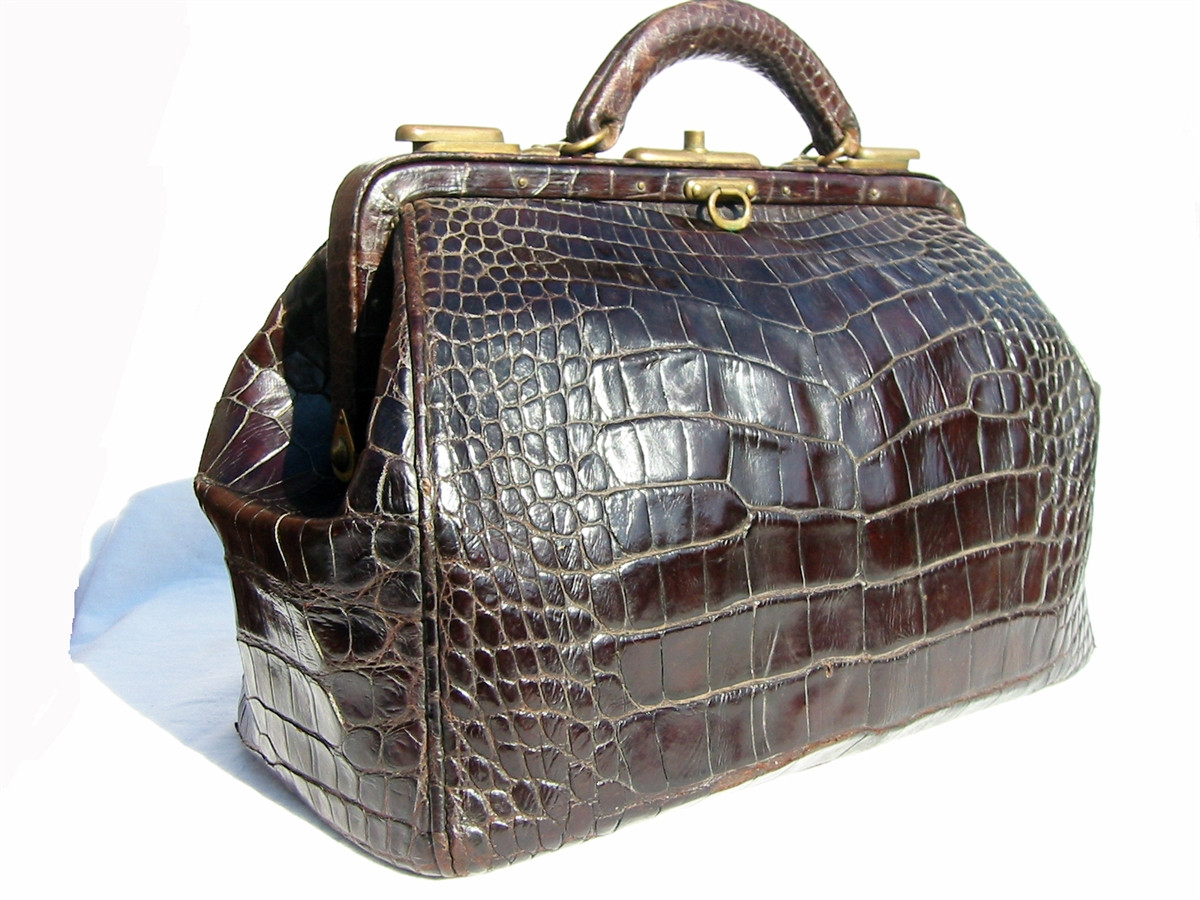 Stunning Antique 1920's-30's Brown Victorian CROCODILE Skin Handbag -  Vintage Skins