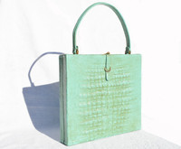 Custom VERDIGRIS Turquoise 1950's-60's Crocodile Belly Skin Handbag - MODELL ROYAL