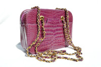 PURPLE (Rose Violet)1990's ALLIGATOR Belly Skin Chanel Style Shoulder Bag - ITALY