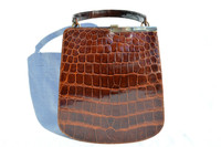 Lovely DOFAN 1950's-60's Chocolate Brown ALLIGATOR Belly Skin Handbag