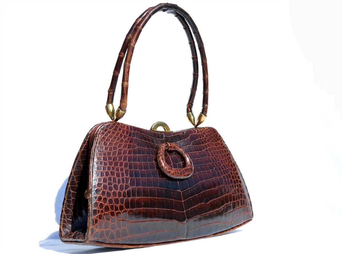 1950's-60's GOUT de PARIS Chocolate Brown Crocodile Belly Skin Handbag ...