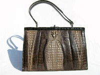 TAUPE 1980's HORNBACK Crocodile Tail Skin Handbag