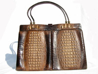 Chocolate 1980's Double HORNBACK Crocodile Skin Handbag