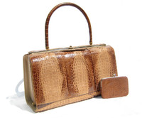 2-Tone 1960's-70's Triple Hornback Crocodile Skin Handbag