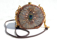 Round 1960's-1970's PEACOCK Feather Shoulder CROSS BODY Bag - Comeco
