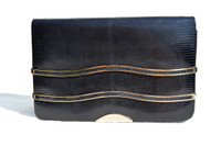 Finesse La Model 1970's BLACK LIZARD Skin CLUTCH Shoulder Bag