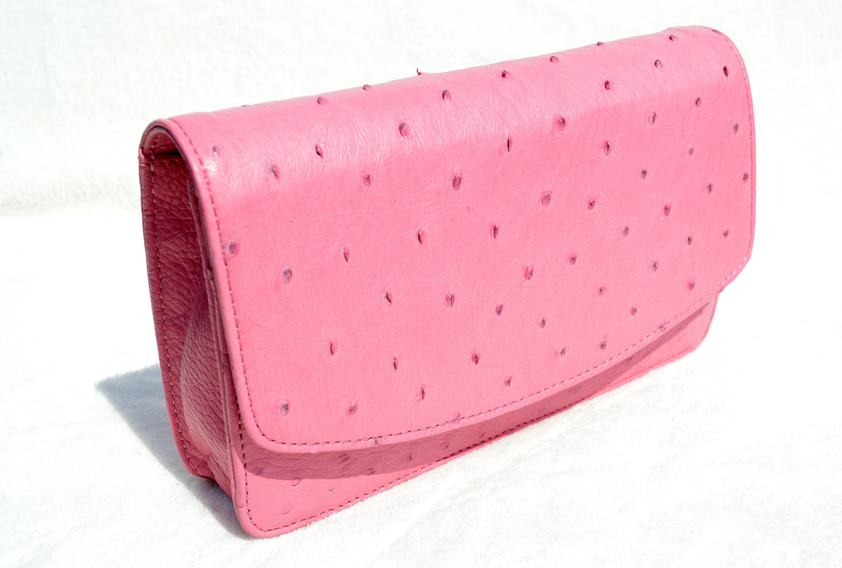 New! Classic PINK OSTRICH Skin CLUTCH Shoulder Bag - Vintage Skins