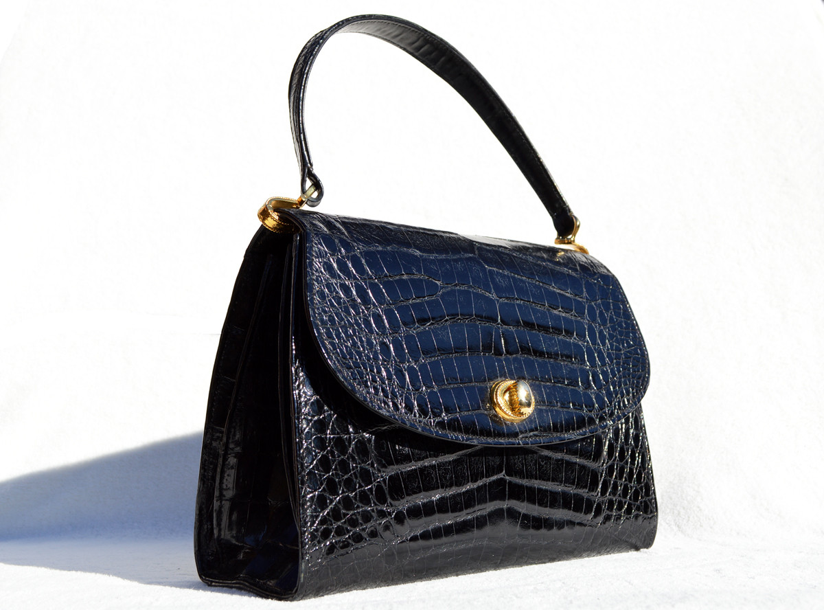 CLASSIC XL 1960's MORABITO Paris Black CROCODILE Porosus Skin Bag - Vintage  Skins