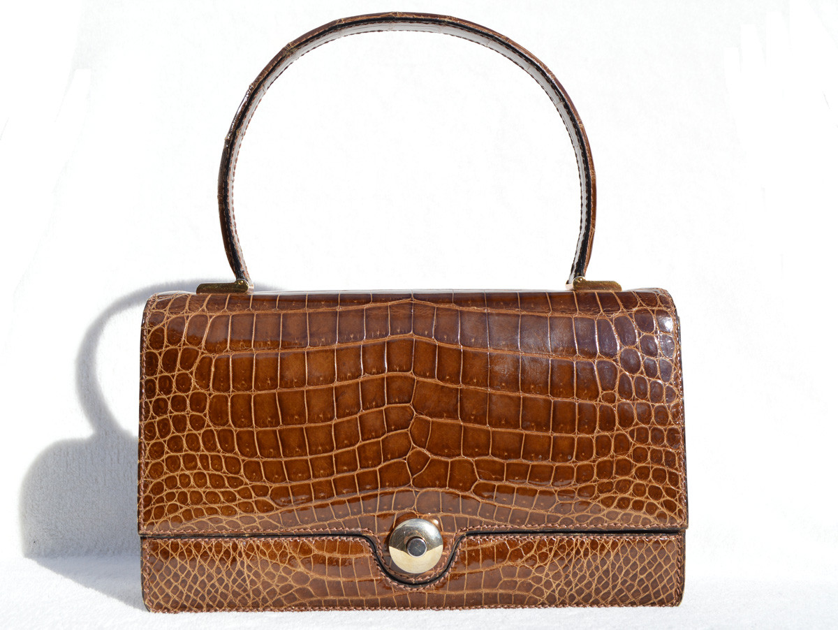 LEDERER DE PARIS 1950's-60's Honey Brown CROCODILE Porosus Skin Bag ...