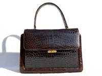 1950's-60's Dark Chocolate Brown ALLIGATOR Belly Skin Handbag