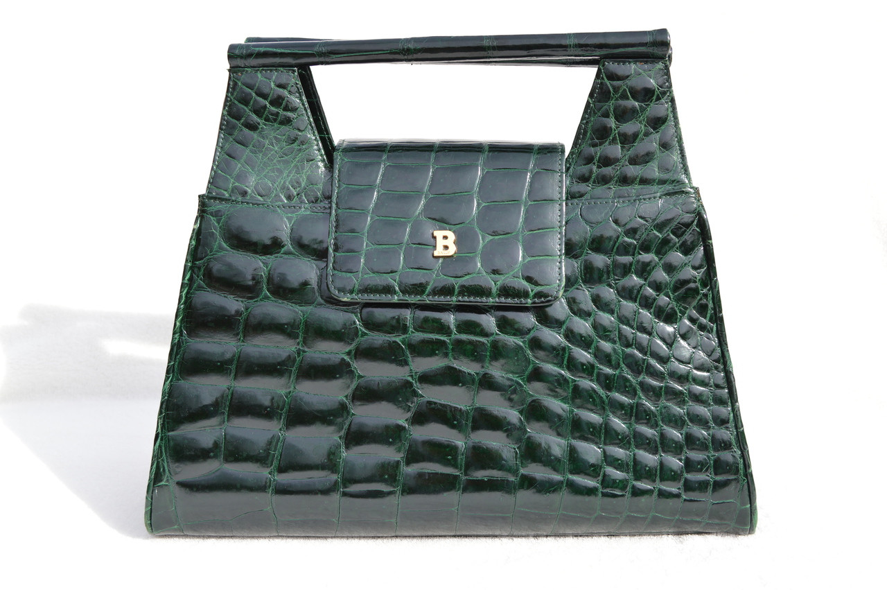 Figaro crocodile belly leather matte green handbag