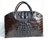 HUGE Black 1940's Hornback Crocodile Skin Carry-On Bag Luggage