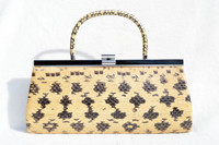 Gorgeous 1960's Yellow & Black ANACONDA Snake Skin CLUTCH Handbag - LUCITE!