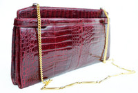 1980's Burgundy RED Crocodile Belly Skin Clutch Shoulder Bag