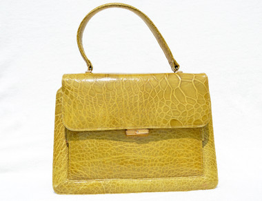 RESERVED Vintage Handbag 50s In Yellow Pearlised Leather From