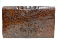Unisex Dark Espresso Brown 1960's-70's Hornback Crocodile Skin Clutch Shoulder Bag