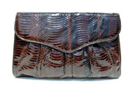 Chocolate BROWN 1980's-90's Cobra Snake Skin Clutch Shoulder CROSS BODY Bag - J. Renee