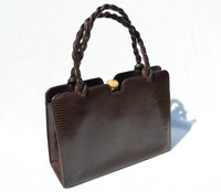 Chocolate Brown MARTIN VAN SCHAAK 1950's-60's Lizard Skin Handbag - CROWN Clasp!!