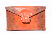 Orange 1990's-2000's (Ring) LIZARD Skin CLUTCH Bag w/ Silver Piercing - PANTERA