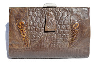 1940's Deco-Style QUILTED Lizard Clutch Purse w/Silver Hardware