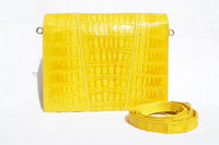 Bright YELLOW 1990's-2000's Handmade MAXIMA Crocodile Belly Skin CROSS Body Shoulder Bag