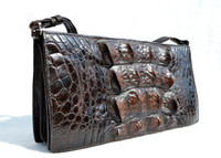 Unisex BOHO ESPRESSO Brown 1960's-70's Hornback Crocodile Skin Shoulder Bag