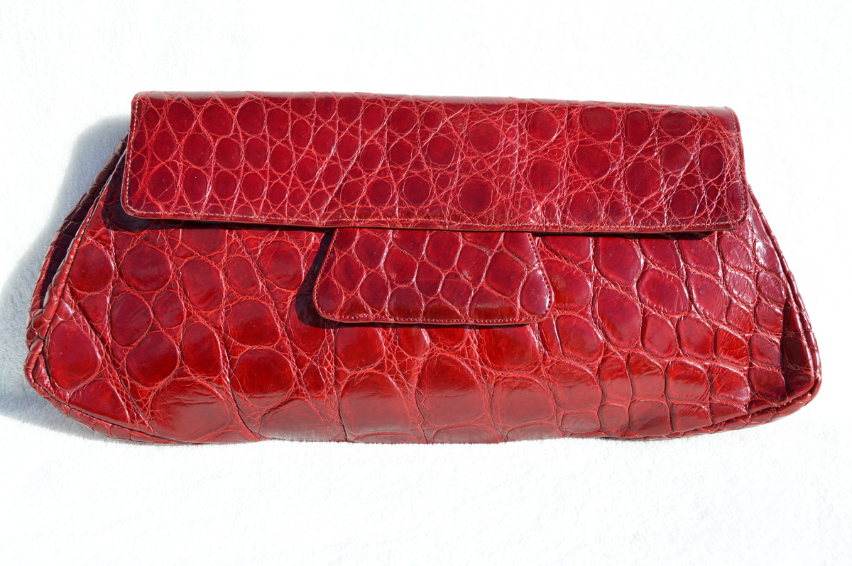 Saks Fifth Avenue brown crocodile handbag