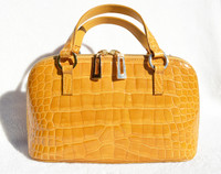 Mustard YELLOW 1990's-2000's CROCODILE Porosus Skin Handbag Shoulder Bag