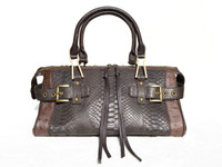 BOHO Casual Dark TAUPE & Brown 2000's SNAKE & OSTRICH Skin SATCHEL Handbag Shoulder Bag