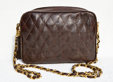 Chocolate BROWN Chanel-Style 1980's-90's Quilted LIZARD Skin Shoulder Bag -  WALTER KATTEN - Vintage Skins