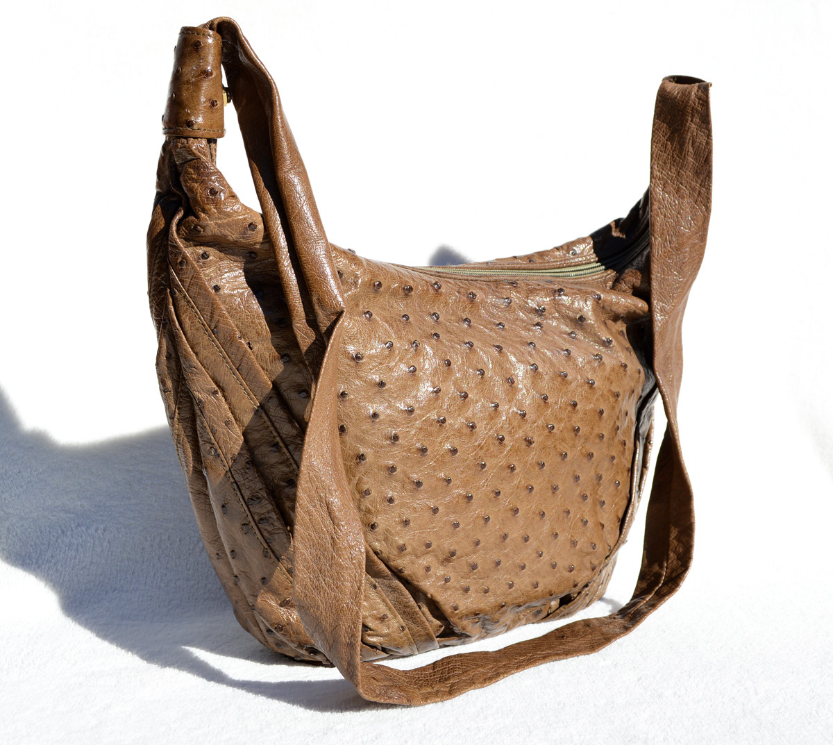 Dark Taupe Mocha 1990's-2000's OSTRICH Skin HOBO Shoulder Bag Tote