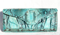 Early 2000's TURQUOISE Blue PYTHON Snake Skin CLUTCH Shoulder Bag