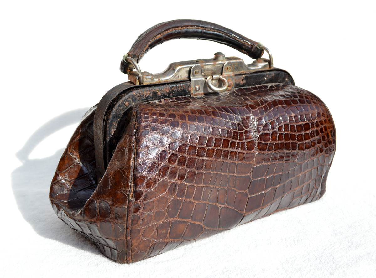 1940's Natural Rugged HORNBACK Crocodile Skin GLADSTONE Doctor Carry Bag -  Vintage Skins