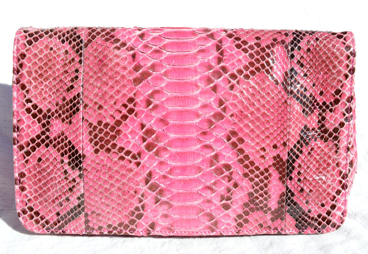 XL Early 2000's Fuschia PINK PYTHON Snake Skin Clutch Bag - Maia N