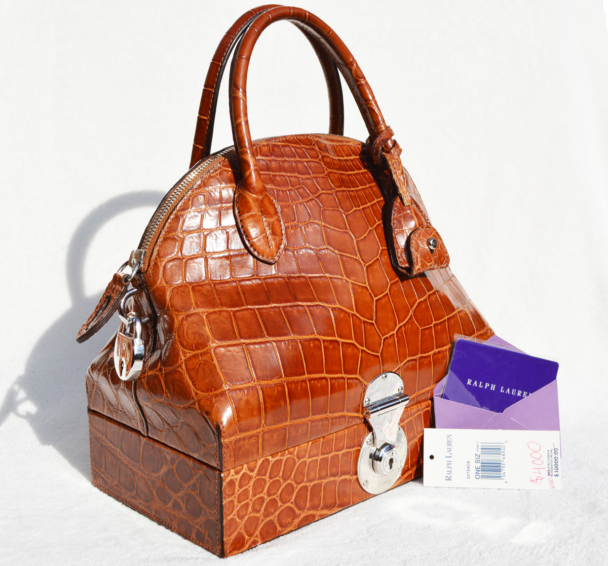 New! Cognac RALPH LAUREN Alligator Belly Skin RICKY Bag - SAC MALLETTE  Handbag - Tags! - Vintage Skins