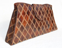 Chocolate Brown 1960's-70's  PATCHWORK Lizard CLUTCH Bag