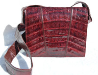 Cranberry RED 1990's SAKS FIFTH AVENUE Crocodile Belly Skin Crossbody Shoulder Bag