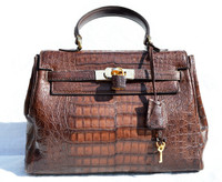 Dark Brown Mauro Governa CROCODILE Belly Skin BIRKIN Bag SATCHEL Shoulder Bag - HERMES Style!