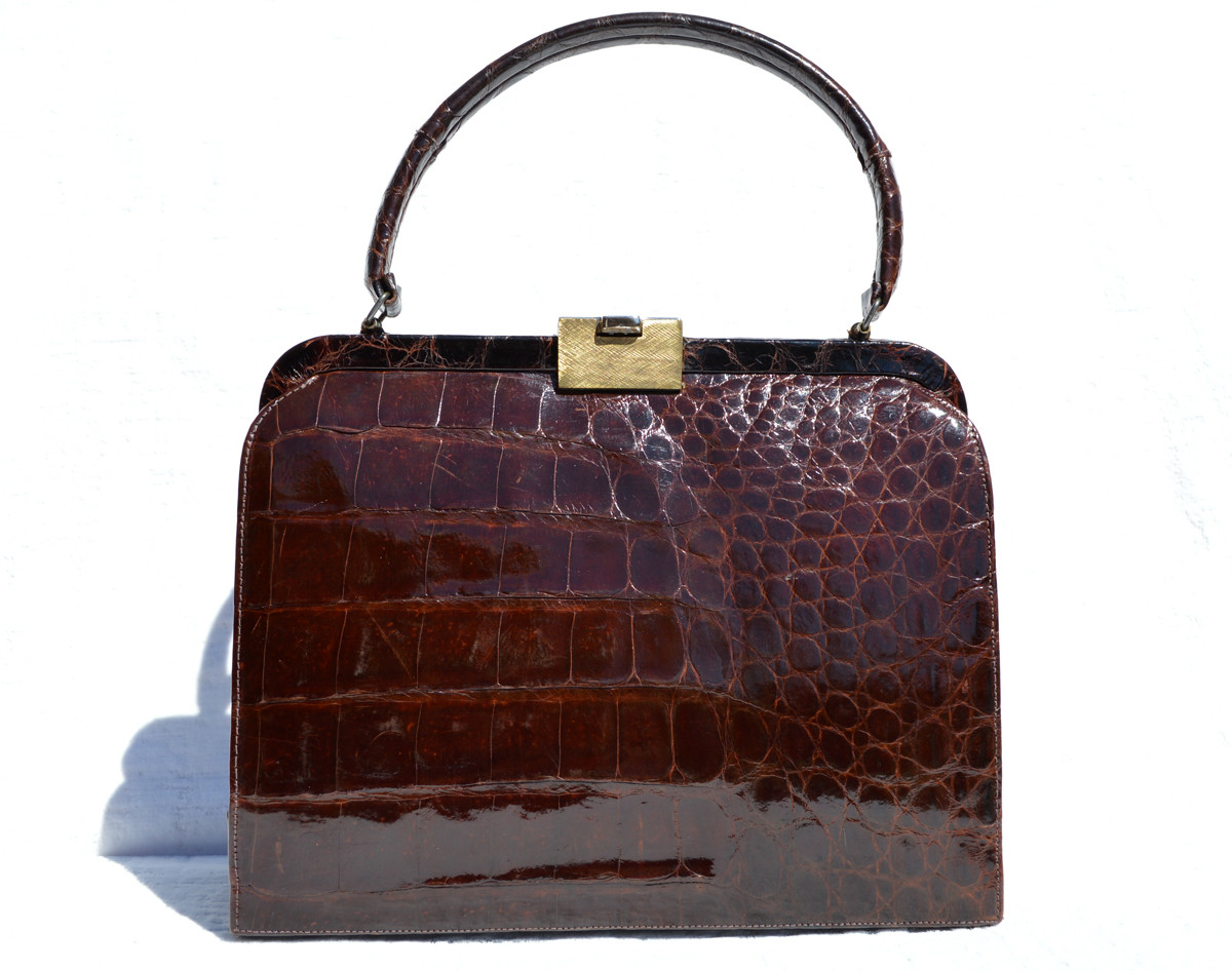 Classic 1950's-60's BELLESTONE Chocolate Brown Alligator Skin Handbag ...