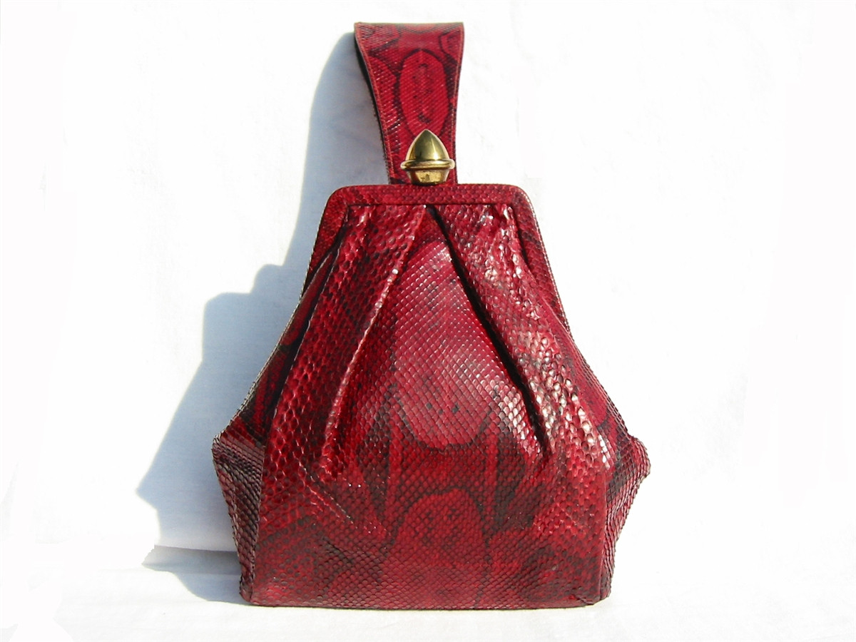 Petite RED 1950's-60's BOA Snake Skin Wristlet Bag - Vintage Skins