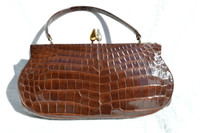 KORET Petite 1940's-50's Chocolate Brown Alligator Skin Handbag