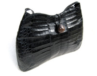 XXL 17 x 11 1990's-2000's BLACK Crocodile Skin Satchel Shoulder Bag 
