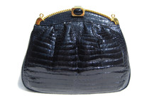 BLACK 1990's Crocodile Skin Shoulder Bag CLUTCH Shoulder Bag & NAVY Belt!
